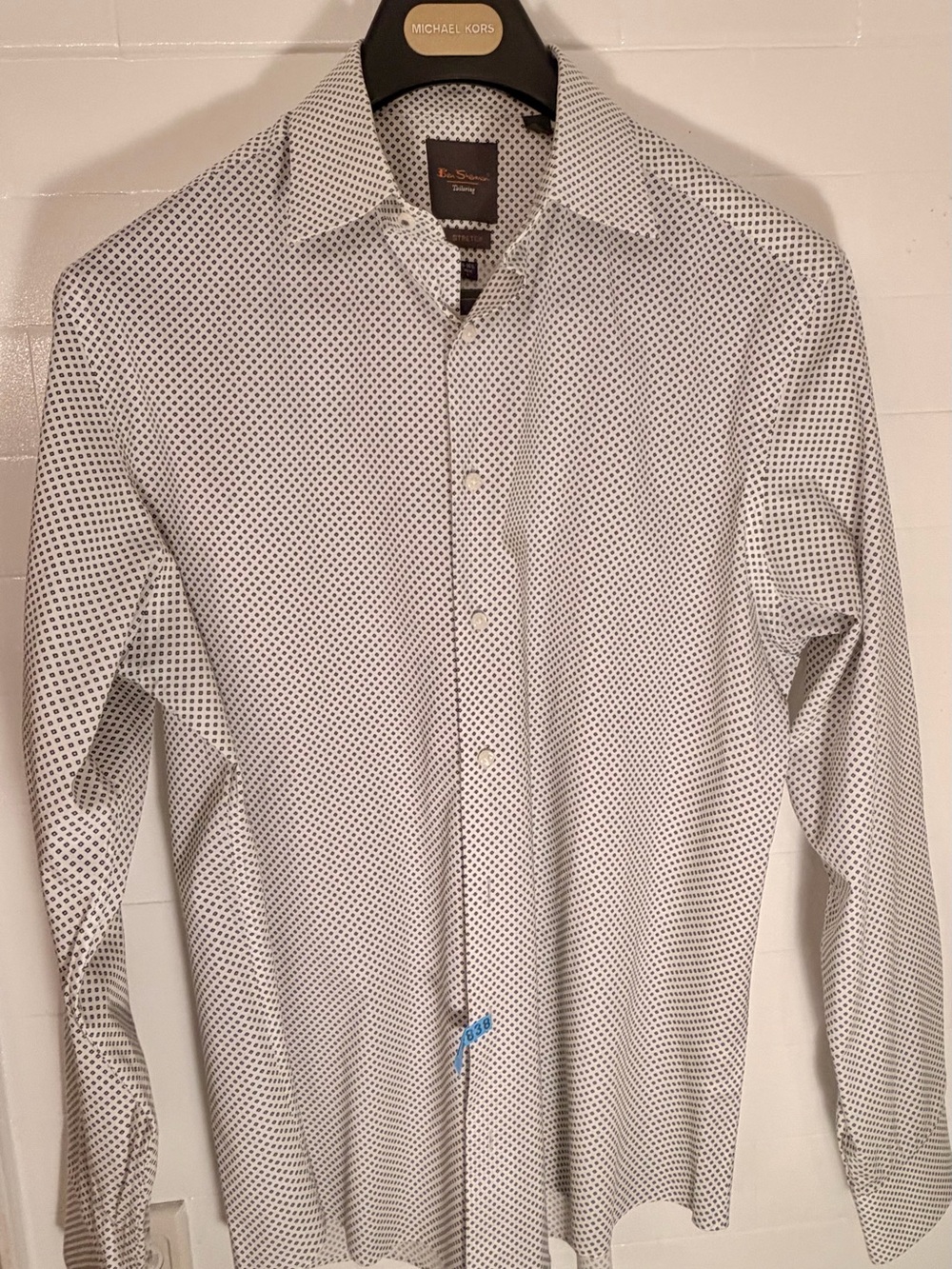 Ben Sherman White Dress Shirt with Navy Micro-Dots